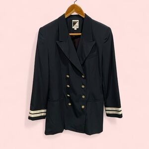 Vintage 70’s-80’s navy nautical silky blazer boujee gold buttons double breasted